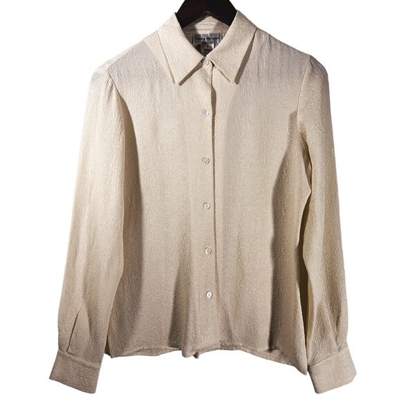 Rena Rowan Vintage 100% Silk Cream Embossed Button Up Top Women's 4 - Picture 1 of 9